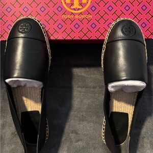 Tory Burch Black Nappa Leather Espadrilles